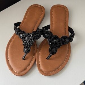 Elegant Black Beaded Sandals